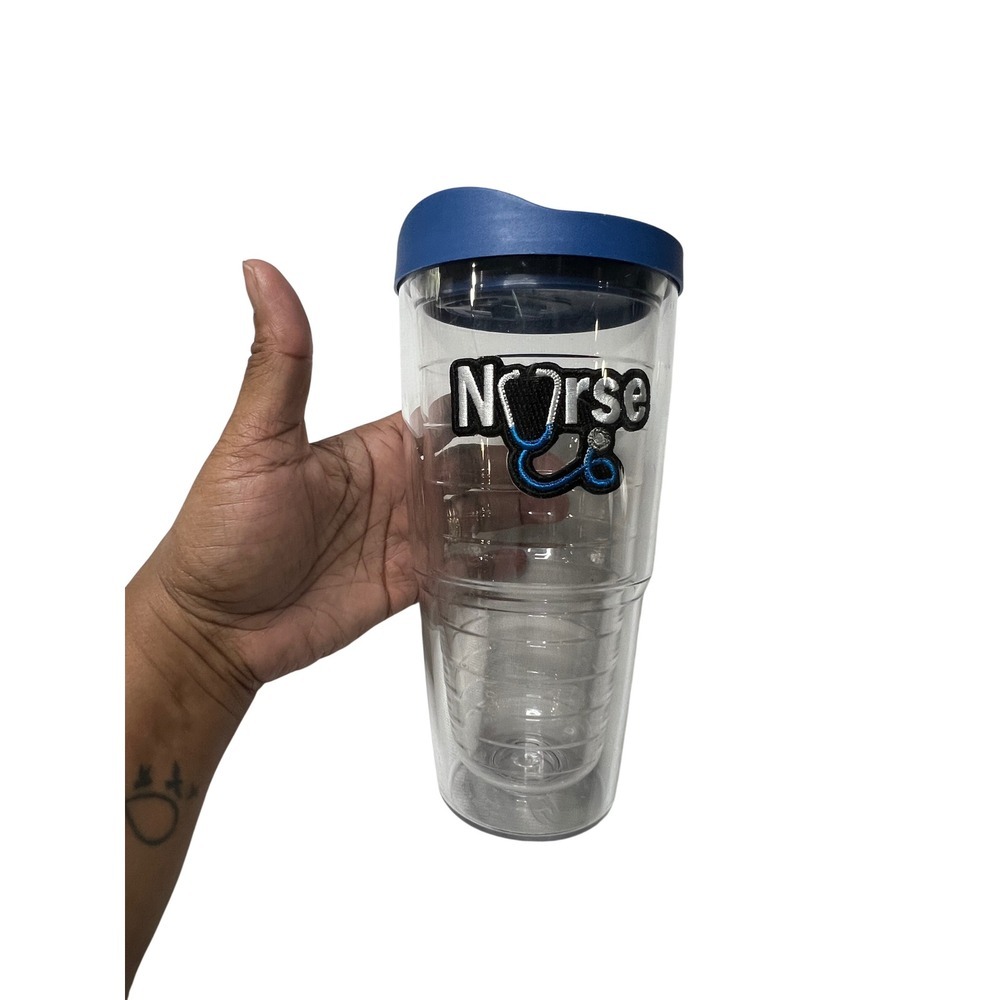 Tervis Embroidered Nurse patch insulated Tumbler 24oz Clear Acrylic w/ Blue Lid